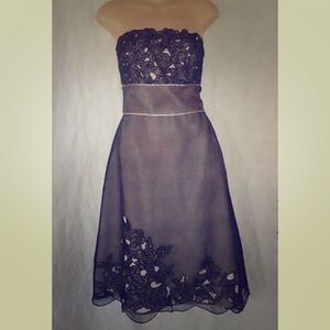 White House Black Market Black Strapless Lace Bodice A-Line Dress